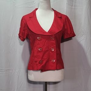 Ashley Women's Red Vintage Cropped Short Sleeve Blazer Jacket Size Medium